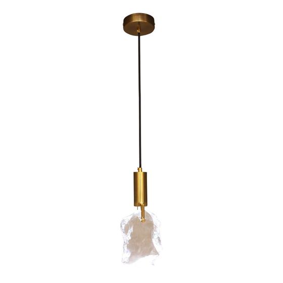 Imagem de Luminária de Teto Solitário Moderno 9x21cm Pendente LED 3000k Dourado Elegante Pedra Cristal
