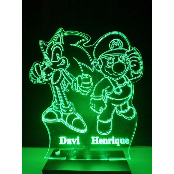 Imagem de Luminária Decorativa Abajur Sonic Mario Personalizada Nome