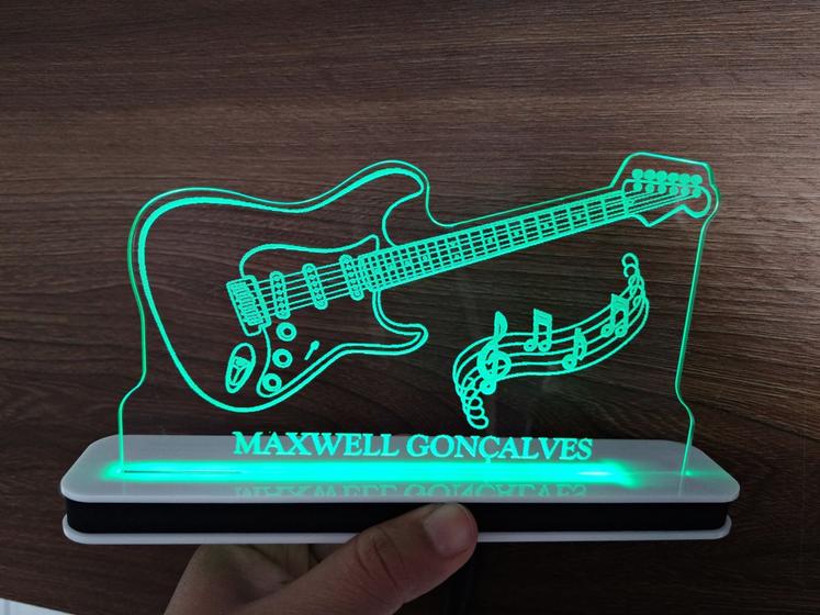 Luminária Decorativa com LED Guitarra Notas Musicais Hobbies do