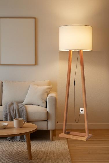 Luminária Decorativa De Chão Tripé Madeira Design Minimalista Sala Estar Quarto Luxo Premium