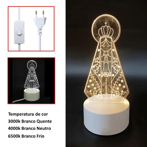 Imagem de Luminária Efeito 3D LED 3 Cores Nossa Senhora Aparecida EB60913