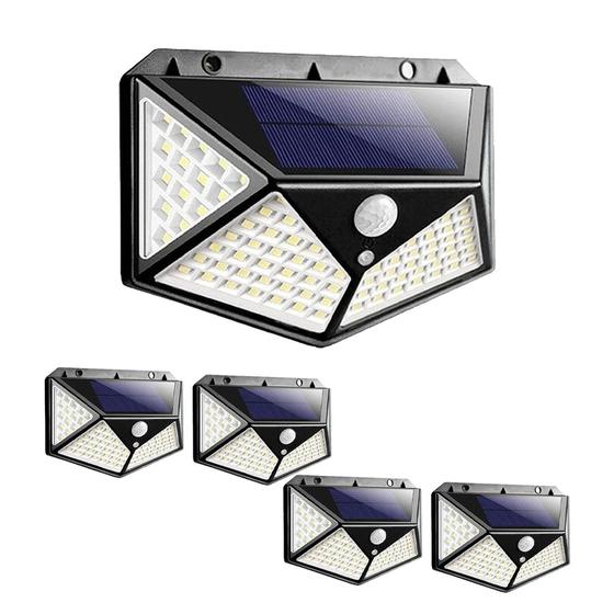 Imagem de Luminária Energia Solar Parede Kit 5 unidades 100 Led 3 Funções Lampada Sensor Presença