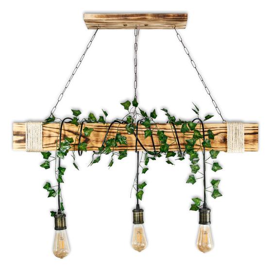 Luminária Grande Rústica de Madeira com 3 Pendentes e Soquetes Ouro Velho + Planta Trepadeira Artificial - Bloco Único de Pinheiro 95cm Menor preço em Luminária Grande Rústica de Madeira com 3 Pendentes e Soquetes Ouro Velho + Planta Trepadeira Artificial - Bloco Único de Pinheiro 95cm