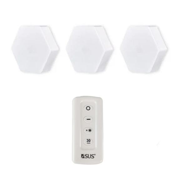 Imagem de Luminaria Hexagonal Com Controle Kit 3 Und Led 5w Branco Frio Iluminaçao Decorativa Quarto Sala Casa Luz