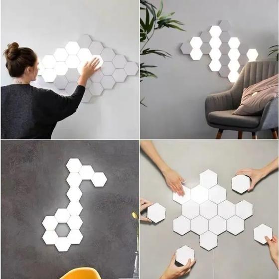 Luminária Hexagonal Led Sem Fio Com 3 Peças Controle Armário Menor preço em Luminária Hexagonal Led Sem Fio Com 3 Peças Controle Armário