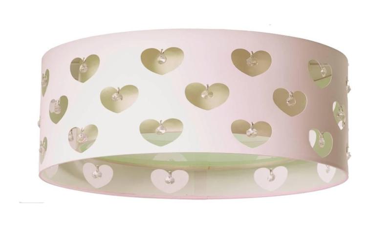 Imagem de Luminária Infantil Plafon Corações Com Cristais Crú 40X16