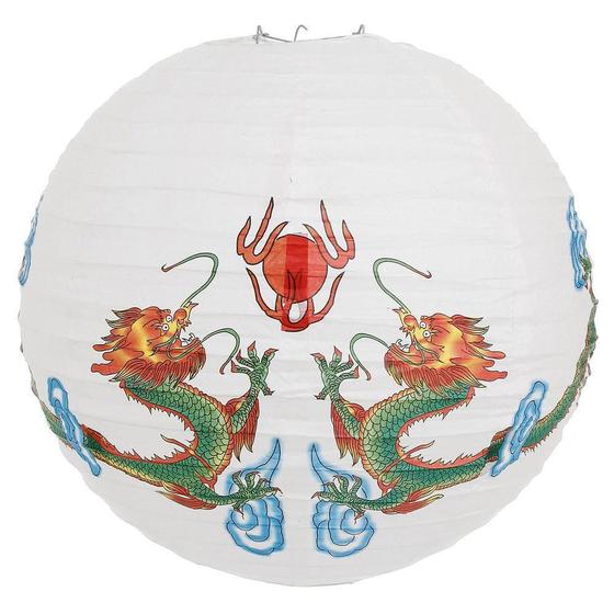 Imagem de Luminária Japonesa Oriental Papel 40 Cm Branca Dragão