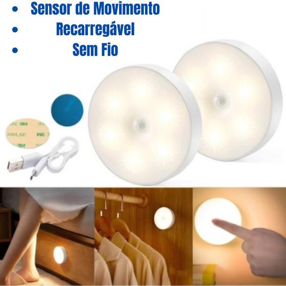 Imagem de Luminária Lâmpada Led Sem fio com Sensor Presença Recarregável