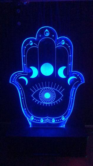 Imagem de Luminária Led, 16 Cores, Mão De Fátima, Hamsá, Lua, Hippie, Fé, Decoração, Proteção, Mistico