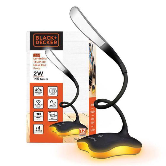 Imagem de Luminária Led 2W Touch De Mesa Eco Preta - Black And Decker