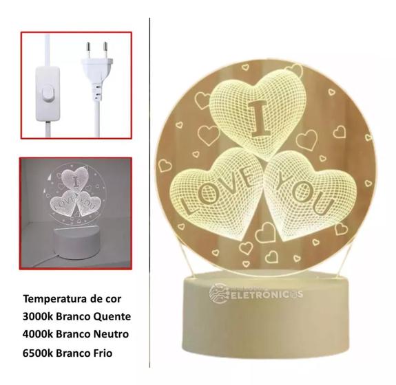 Imagem de Luminária Led 3d  Abajur De Mesa I Love You Presente  Decoração EB60916