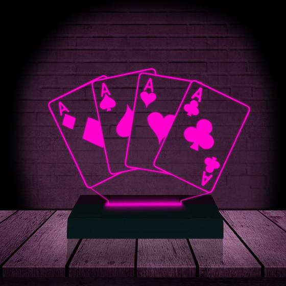 Imagem de Luminária Led 3D  Baralho Cartas Poker  Abajur  Presente Criativo Decoração