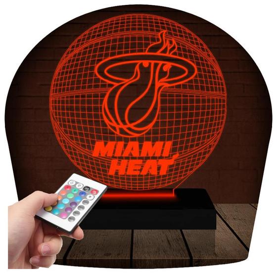 Imagem de Luminária Led 3d Basquete Miami Heat  Abajur 