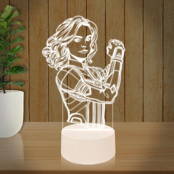 Imagem de Luminária Led 3D  Capitã Marvel Heroi Abajur  Presente Criativo Decoração 