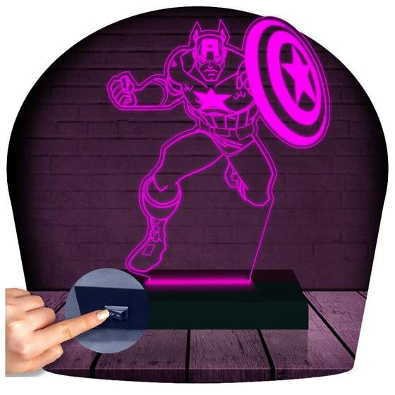 Imagem de Luminária Led 3D Capitão América Heroi 1 