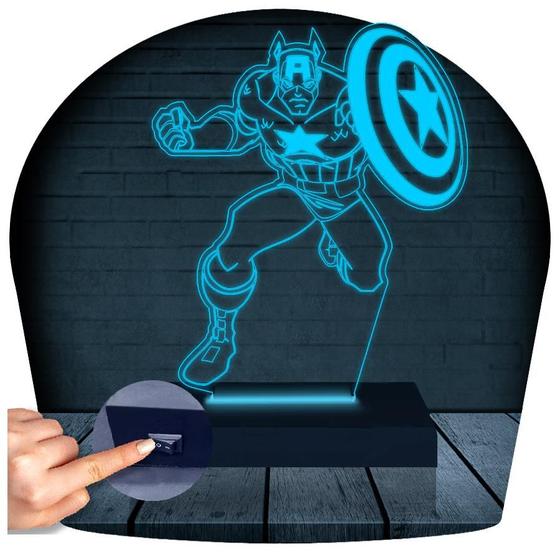 Imagem de Luminária Led 3D Capitão América Heroi 1 