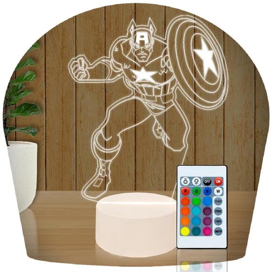 Imagem de Luminária Led 3D Capitão América Heroi 1  Presente Criativo Decoração