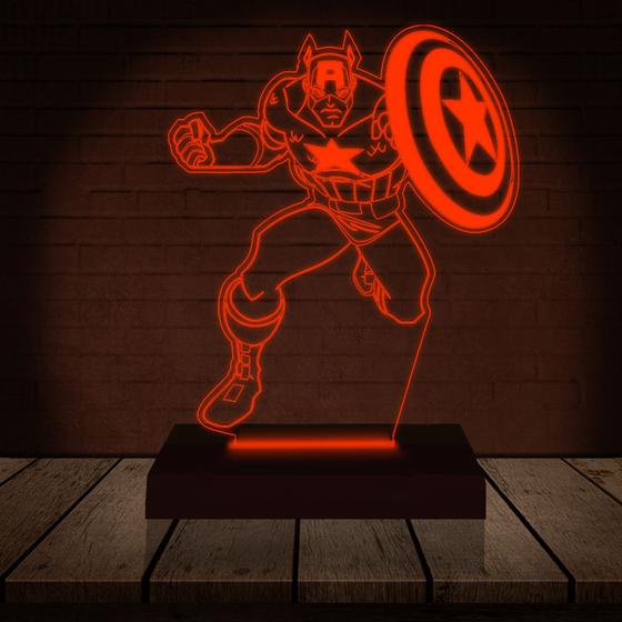 Imagem de Luminária Led 3D  Capitão América Heroi  Abajur  Presente Criativo Decoração