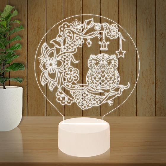 Imagem de Luminária Led 3D  Coruja 5  Abajur  Presente Criativo Decoração