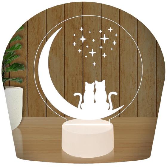 Imagem de Luminária Led 3d  Dia Dos Namorados Gato Lua  Abajur Presente Criativo Decoração