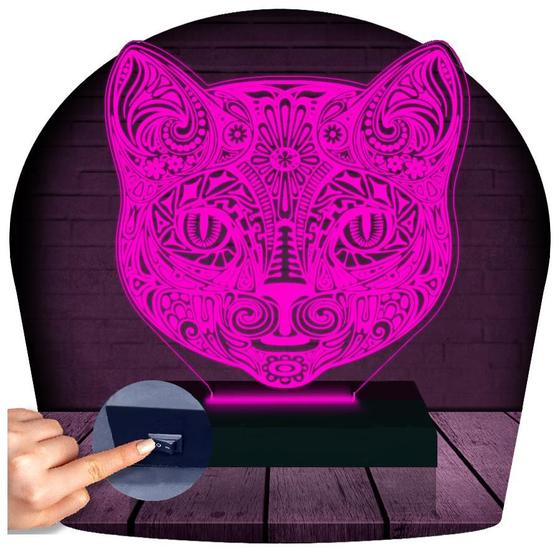 Imagem de Luminária Led 3D Gato Abajur 6  Presente Criativo Decoração