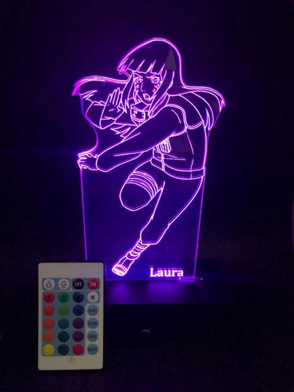 Imagem de Luminaria Led 3d, Hinata, Naruto, Anime, Geek, 16 Cores controle remoto