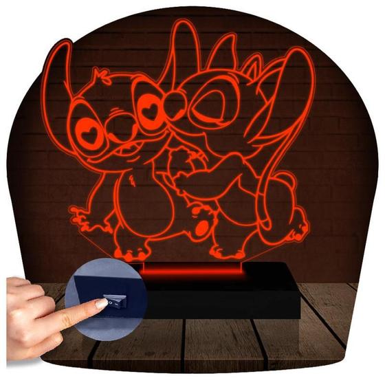 Imagem de Luminária Led 3d  Lilo Stitch Angel  Abajur Presente Criativo Decoração