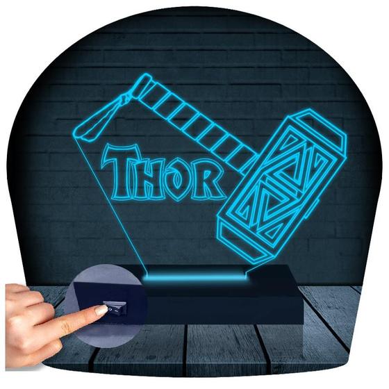 Imagem de Luminária Led 3d  Martelo Thor Mjolnir Abajur Presente Criativo Decoração