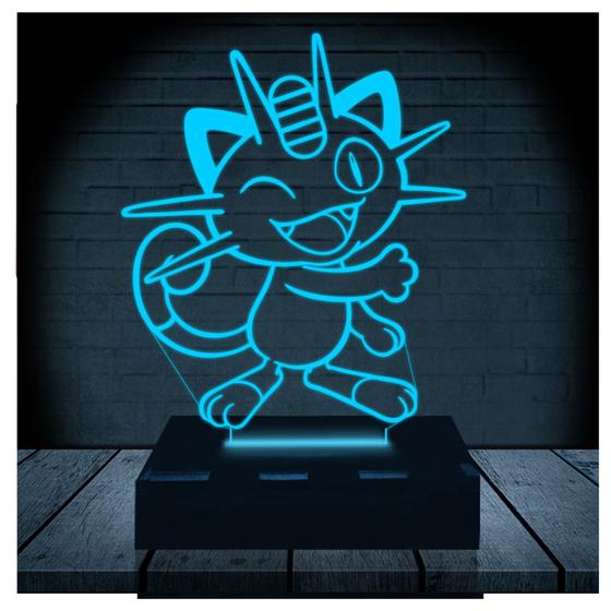 Imagem de Luminária Led 3d  Miau Meow Pokemon  Abajur