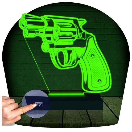 Imagem de Luminária Led 3d  Revolver Arma  Abajur