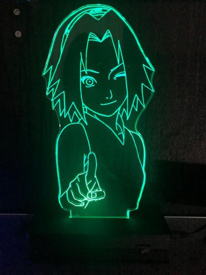 Imagem de Luminaria Led 3d, Sakura, Naruto, Anime, Geek, 16 Cores controle remoto