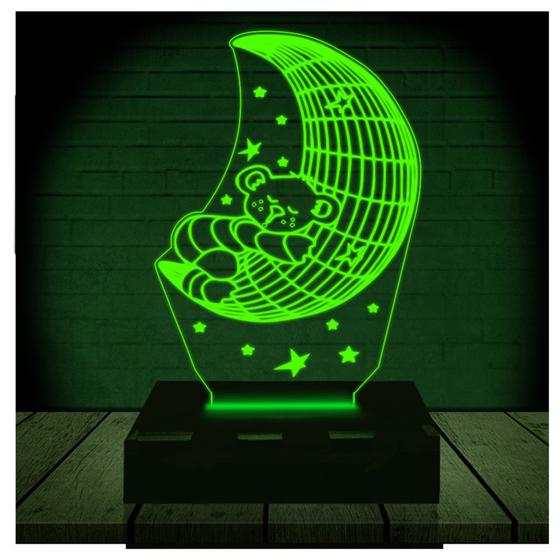 Imagem de Luminária Led 3d  Urso Lua Noite Abajur