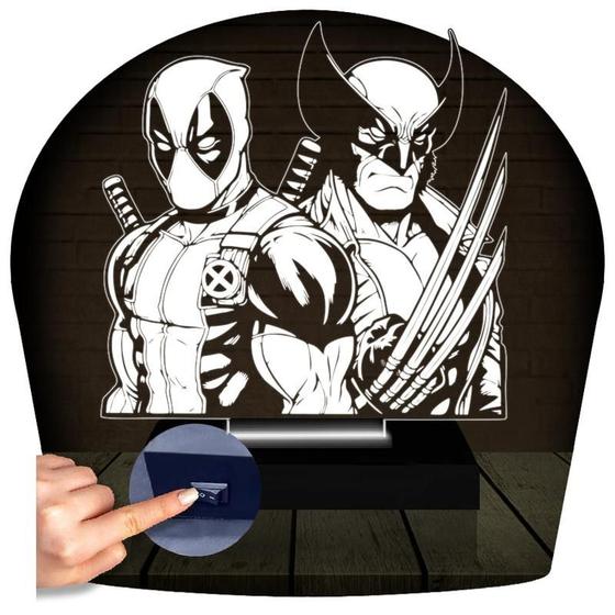 Imagem de Luminária Led 3d  Wolverine Deadpool XMen  Abajur Presente Criativo Decoração