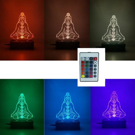 Imagem de Luminária Led 7 Chakras, Meditação, Abajur, 16 Cores, Decoração
