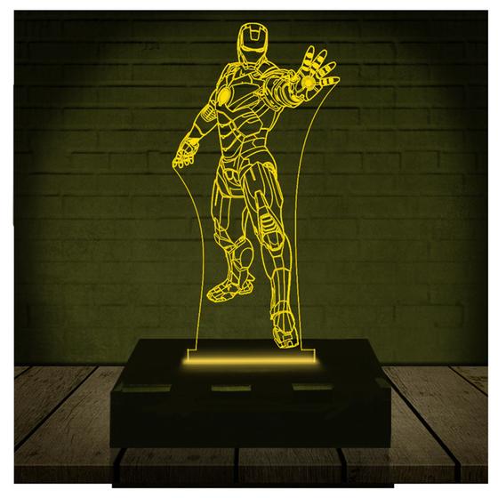 Imagem de Luminária Led Abajur  3D  Homem De Ferro Marvel Heroi 3  16 Cores + Controle Remoto