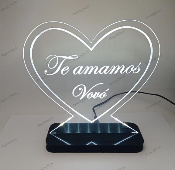 Imagem de Luminária Led Abajur de Mesa em Acrílico  Coração  - Presente Mamãe - Vovó