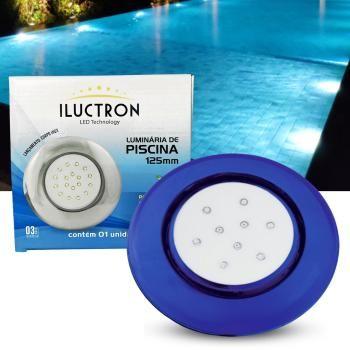 Imagem de Luminária LED de piscina 9W corpo azul 12V 125mm encaixe de 3/4 Branco frio 6500K