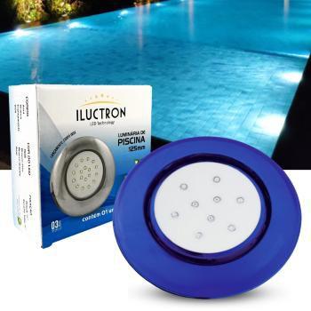 Imagem de Luminária LED de Piscina 9W Corpo Azul 12V 125mm rosca de 1/2 Branco Quente 3.000K