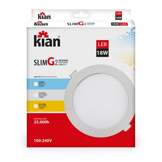 Luminaria led embutir red slim gii 18w 3000k kian Luminária