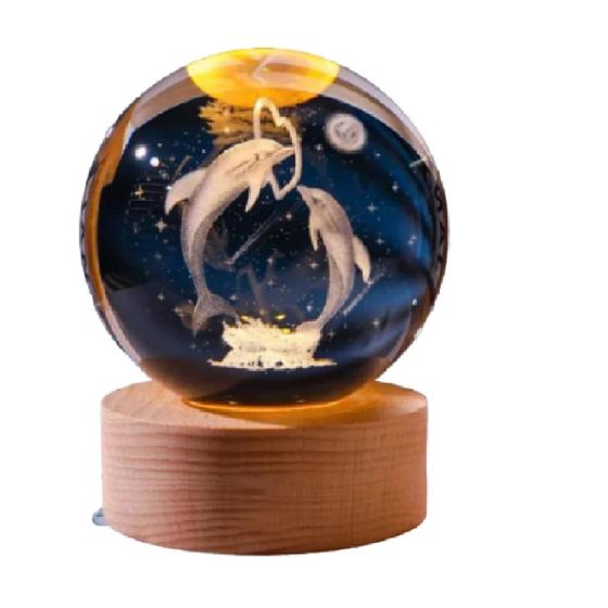 Imagem de Luminária Led Globo De Vidro 3D Com Cabo USB Base de Madeira