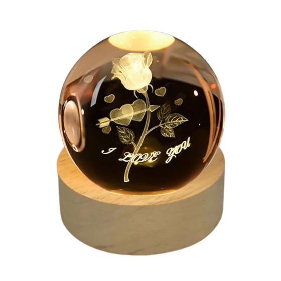 Imagem de Luminária Led Globo De Vidro 3D Com Cabo USB Base de Madeira