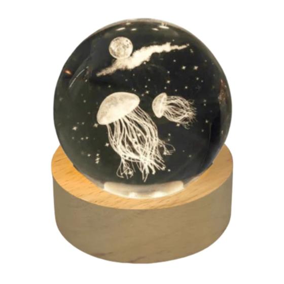 Imagem de Luminária Led Globo De Vidro 3D Com Cabo USB Base de Madeira