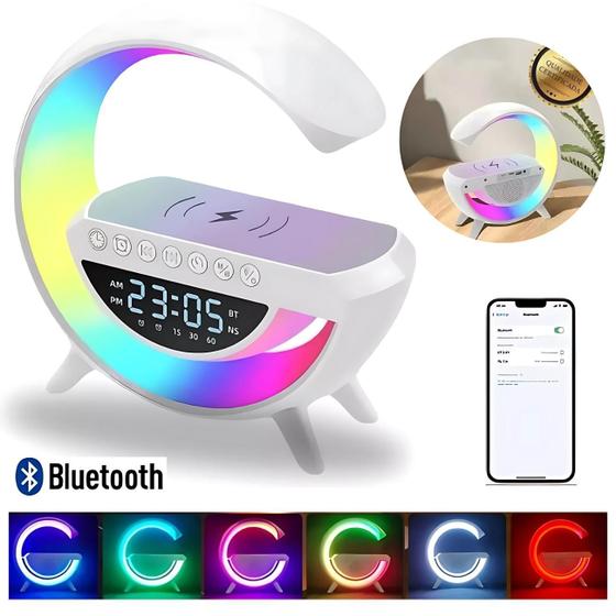 Imagem de Luminária LED Inteligente com Relógio Digital e Som Compacto Bluetooth