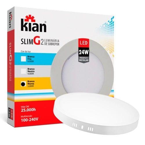 Luminária Led Painel Slim Redonda Sobrepor 24W 3.000K Branca Quente
