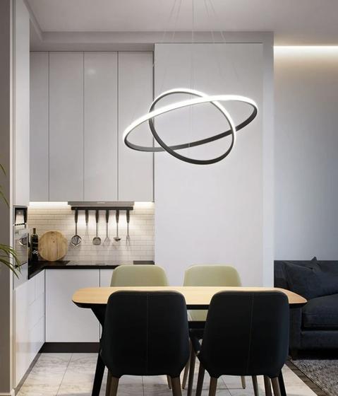 Imagem de Luminária Led Pendente Preta Elegante Design Moderno 2 Anéis 60,40cm 60W 3000K GL702