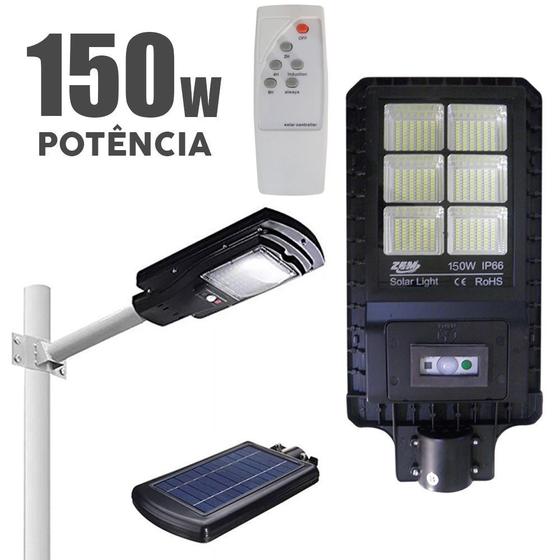 Imagem de Luminaria LED Placa Energia Solar Refletor Poste Resistente Agua Sensor 150W