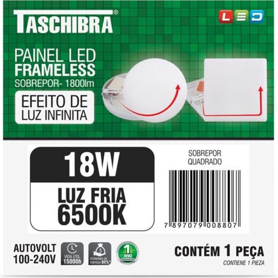 Imagem de Luminaria Led Plafon Taschibra Frameless Borda Infinita Externo Quadrado 18W 6500K 12Cm