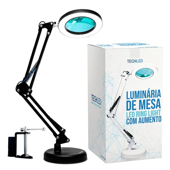 Luminaria Led Ring Light de Mesa Articulavel Abajur C/Garra Controle Intensidade Lupa Aumento 5x Preta Menor preço em Luminaria Led Ring Light de Mesa Articulavel Abajur C/Garra Controle Intensidade Lupa Aumento 5x Preta