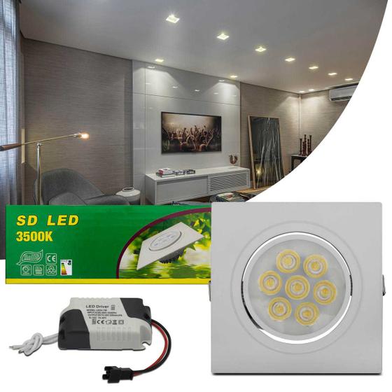 Luminária LED Spot 7W Quadrada 3500K Amarela Direcionável 630 Lúmens