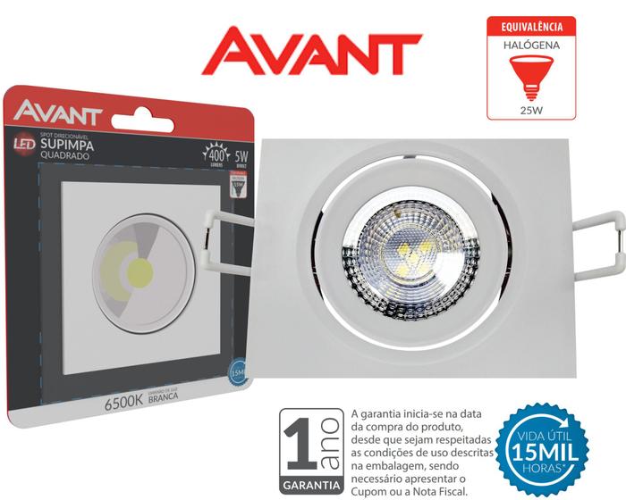 Luminária Led Spot Supimpa Br6500k Quadrada 5w Branca Bivolt Avant